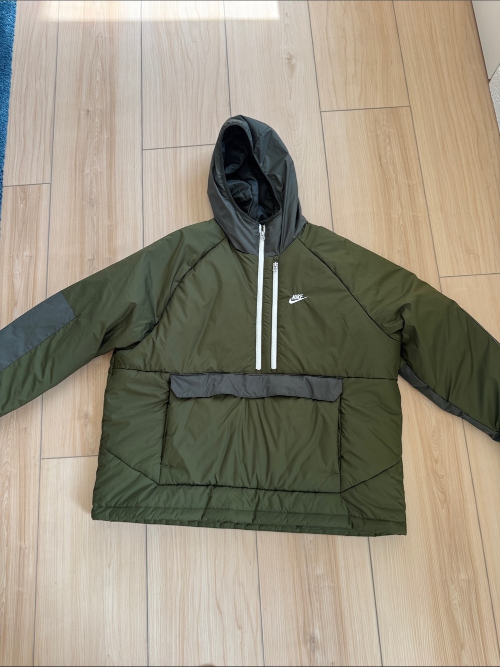 Nike Olive Green & Gray Hooded Puffer Pullover